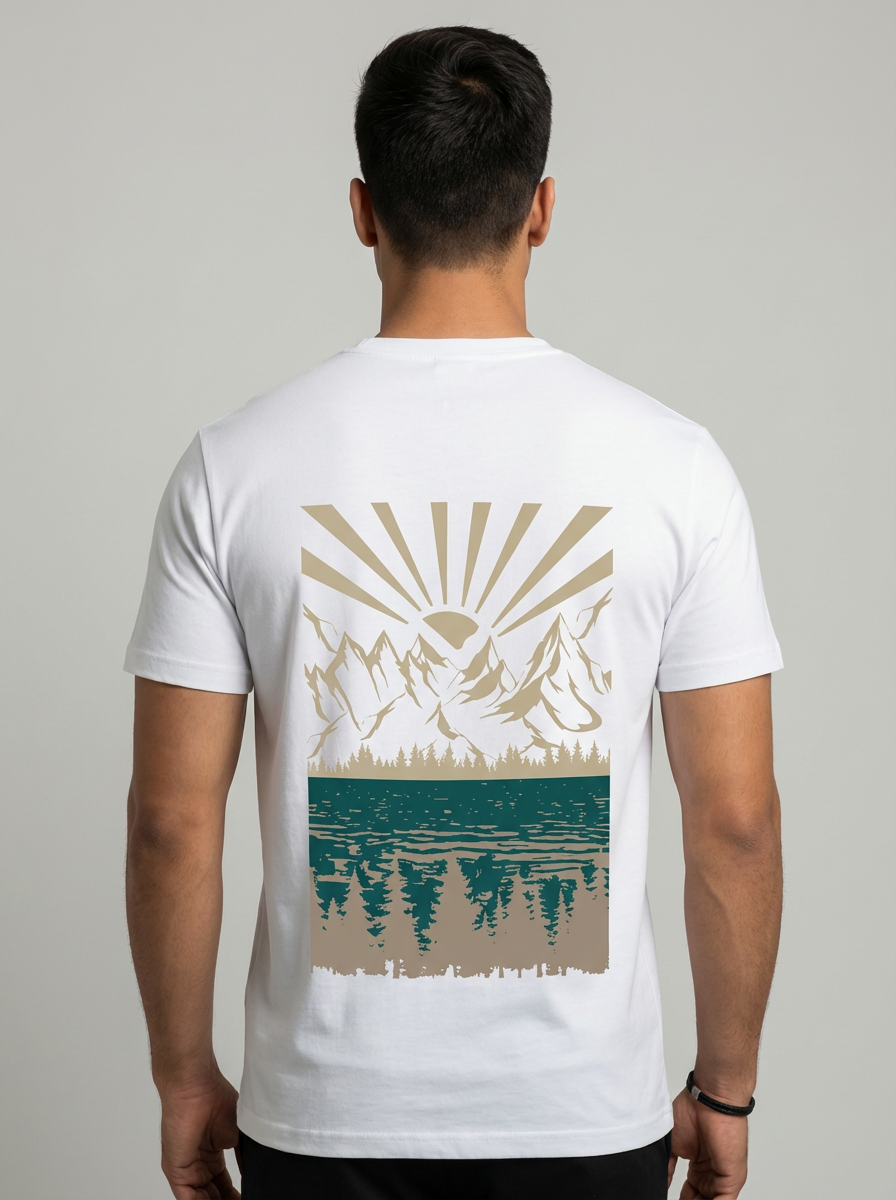 Mountain Reflection Graphic White Tee for Him | Fadrita Wear