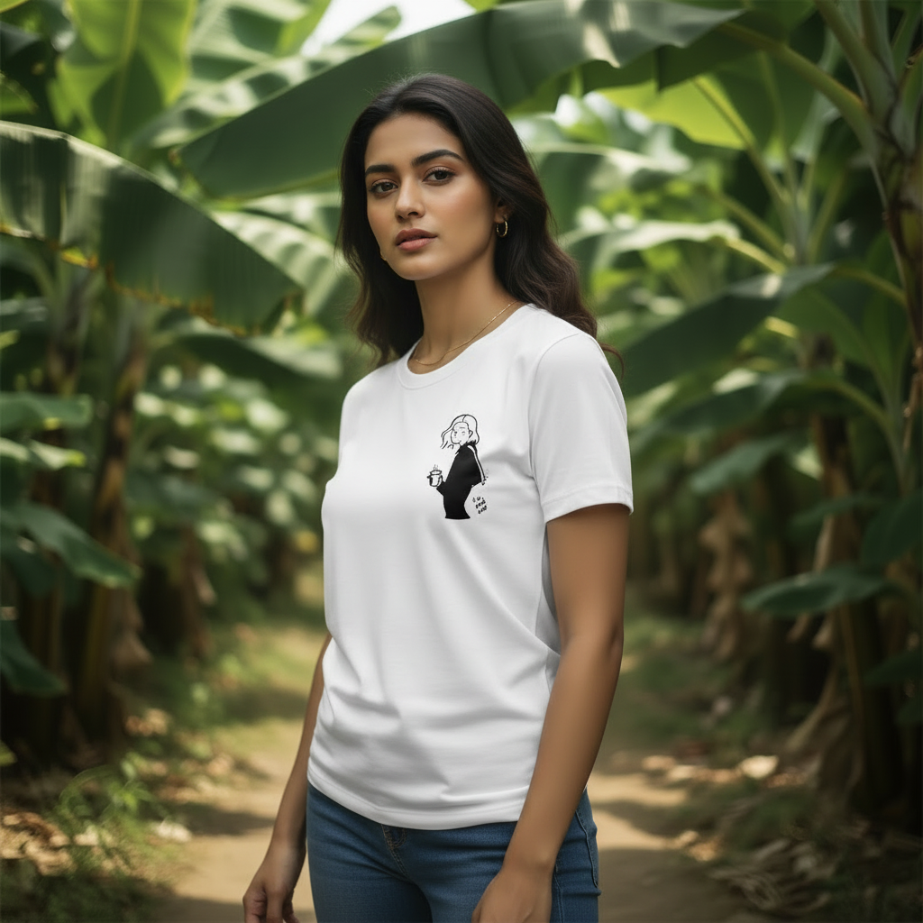 Calm Coffee Graphic White Tee for Her | Fadrita Wear