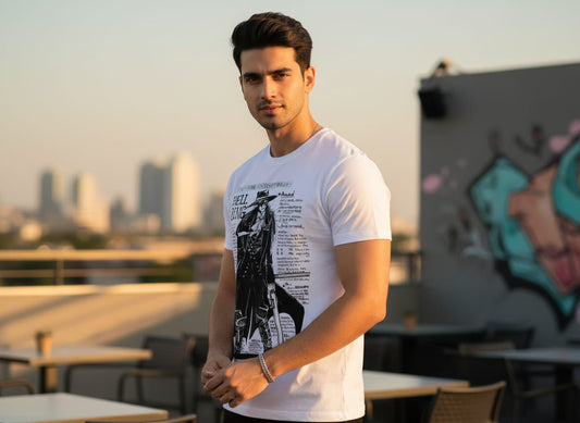 Vintage Noir Graphic White Tee for Him | Fadrita Wear