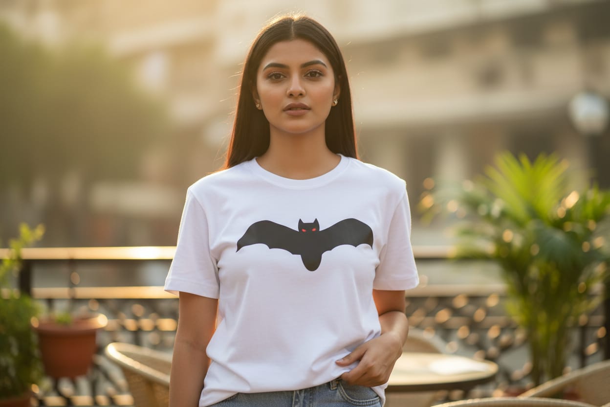 Shadow Bat Graphic White Tee for Her | Fadrita Wear