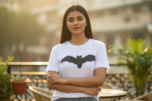 Shadow Bat Graphic White Tee for Her | Fadrita Wear