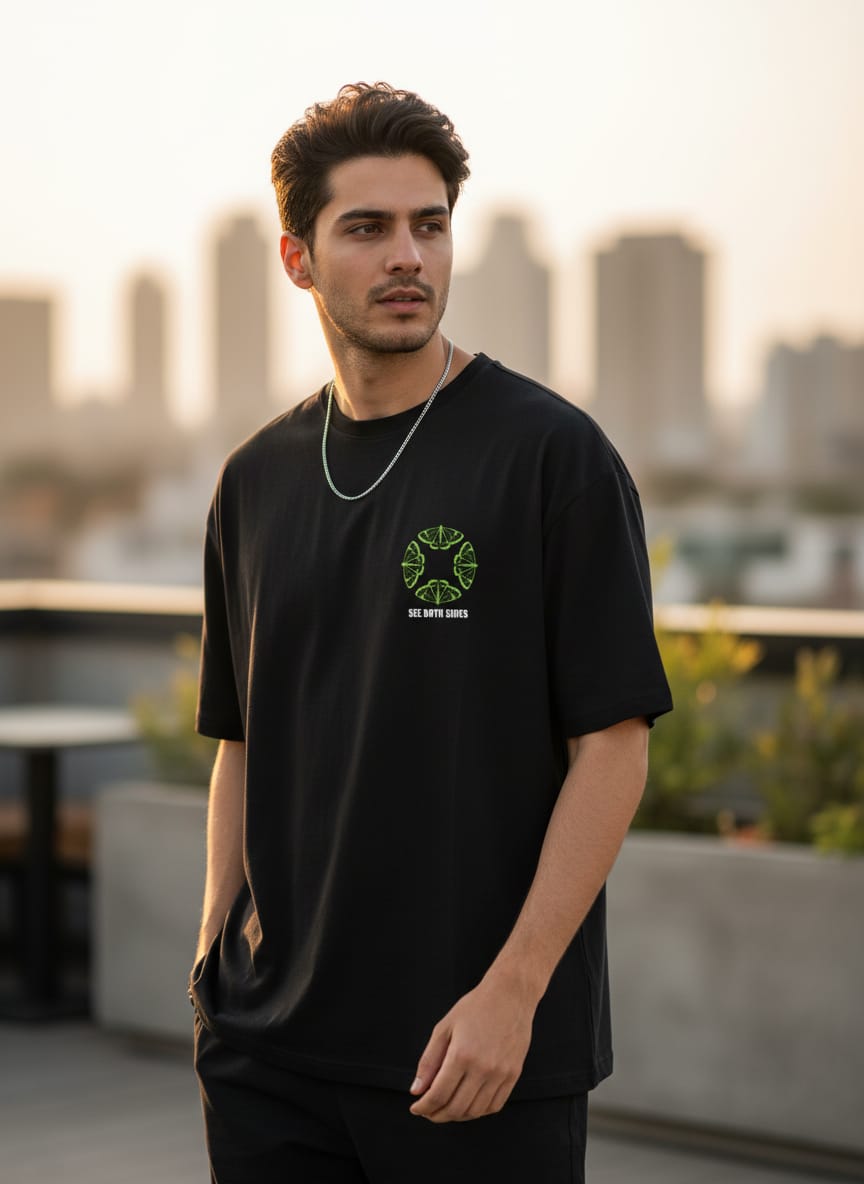 Perspective Graphic Black Tee for Him | Fadrita Wear